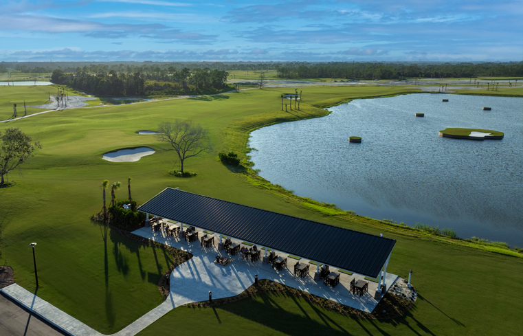 aerial of the glynlea golf pro shop and training facility