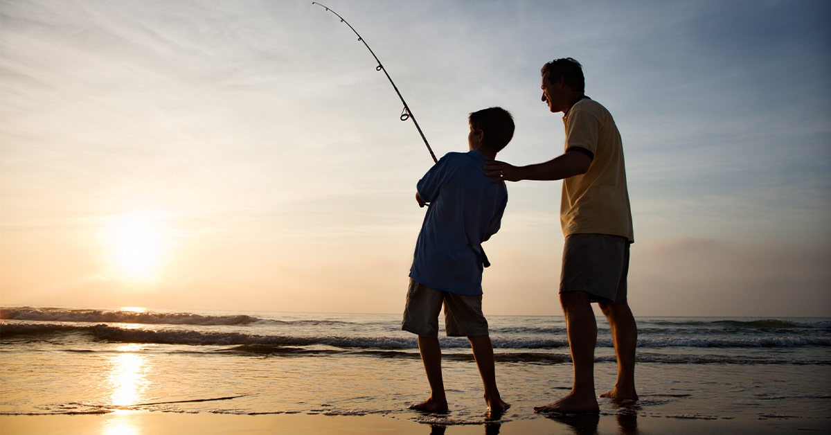 Treasure Coast beach fishing with father and sun