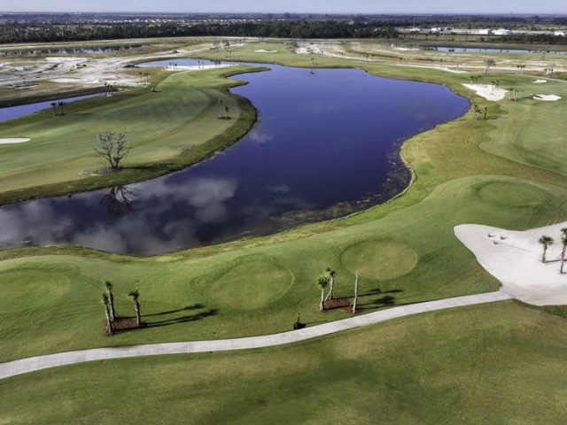 golf course with lake 