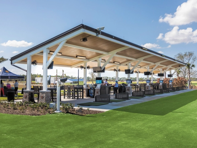 Covered golf bays with screens and seating